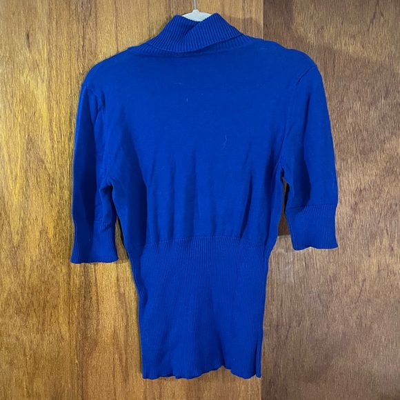 BETH BOWLEY Royal Blue Turtleneck Sweater w Ruffle Sz M - Picture 2 of 6